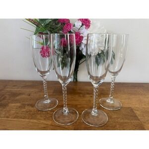 Vintage Cristal d'Arques Durand Twisted Stem Crystal Champagne Flutes Pompadour